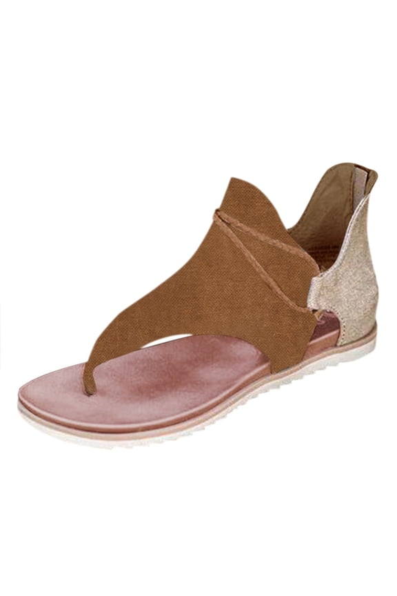 Women Summer Clip-Toe Shoes Zipper Comfy Sandals Flats Lady Casual Beach Sandals Brown 42