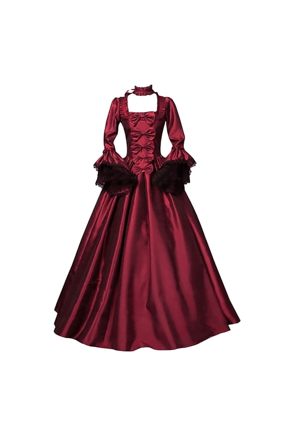 Women Vintage Retro Gothic Long Sleeve Hooded Dress Long Gown Dresses