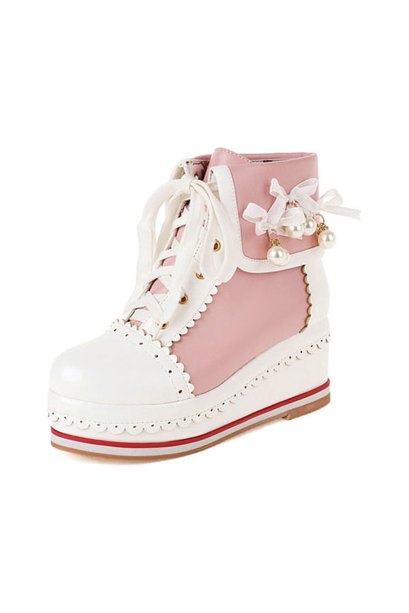 Women's Fashion Autumn And Winter Sweet All-Match Cute Boots Platform Shoes Short Boots Pink 37