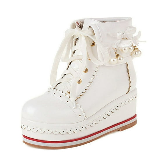 Lyinloo Women's Fashion Autumn And Winter Sweet All-Match Cute Boots Platform Shoes Short Boots White 36
