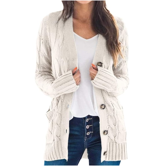 Lyinloo Women's Knit Cardigans Loose Slouchy Oversized Wrap Chunky Pocket Sweaters Coat White S