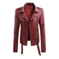 thumbnail image 1 of Lyinloo Women's Lapel Collar Button Motorcycle Jacket Leather Short Jacket Coat Red XXL, 1 of 3