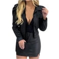 thumbnail image 1 of Lyinloo Women's Street Short Lapel Frayed Breasted Denim Puff Sleeve Slim Leather Jacket Black XXL, 1 of 6