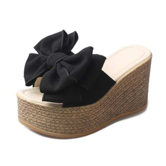 Lyinloo Women's Summer Bowknot Platform Slippers High Heel Shoes Slippers Black 38