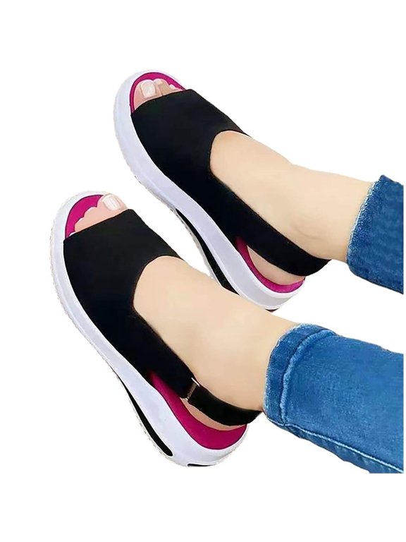 Women's Summer Comfy Open Toe Ankle Strap Sandals Beach Casual Shoes Shallow Black 40