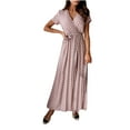 thumbnail image 1 of Lyinloo Women's V-neck Bohemian Polka Dot Print Short Sleeve Dress Long Skirt Pink XXL, 1 of 1
