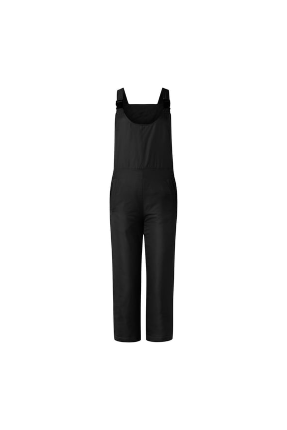 Womens Insulated Overalls Solid Color Pocket Suspenders Trousers Jumpsuit Long Pants Ski Pants