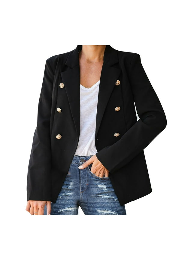 Womens Ladies Solid Collar Slim Long Sleeve Office Jacket Coat Outerwear Tops Black XXL