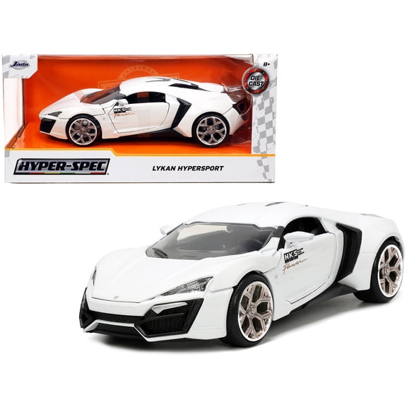 Lykan Hypersport White with Bronze Metallic Rear Spoiler "HKS" "Hyper-Spec" Series 1/24 Diecast Model Car by Jada