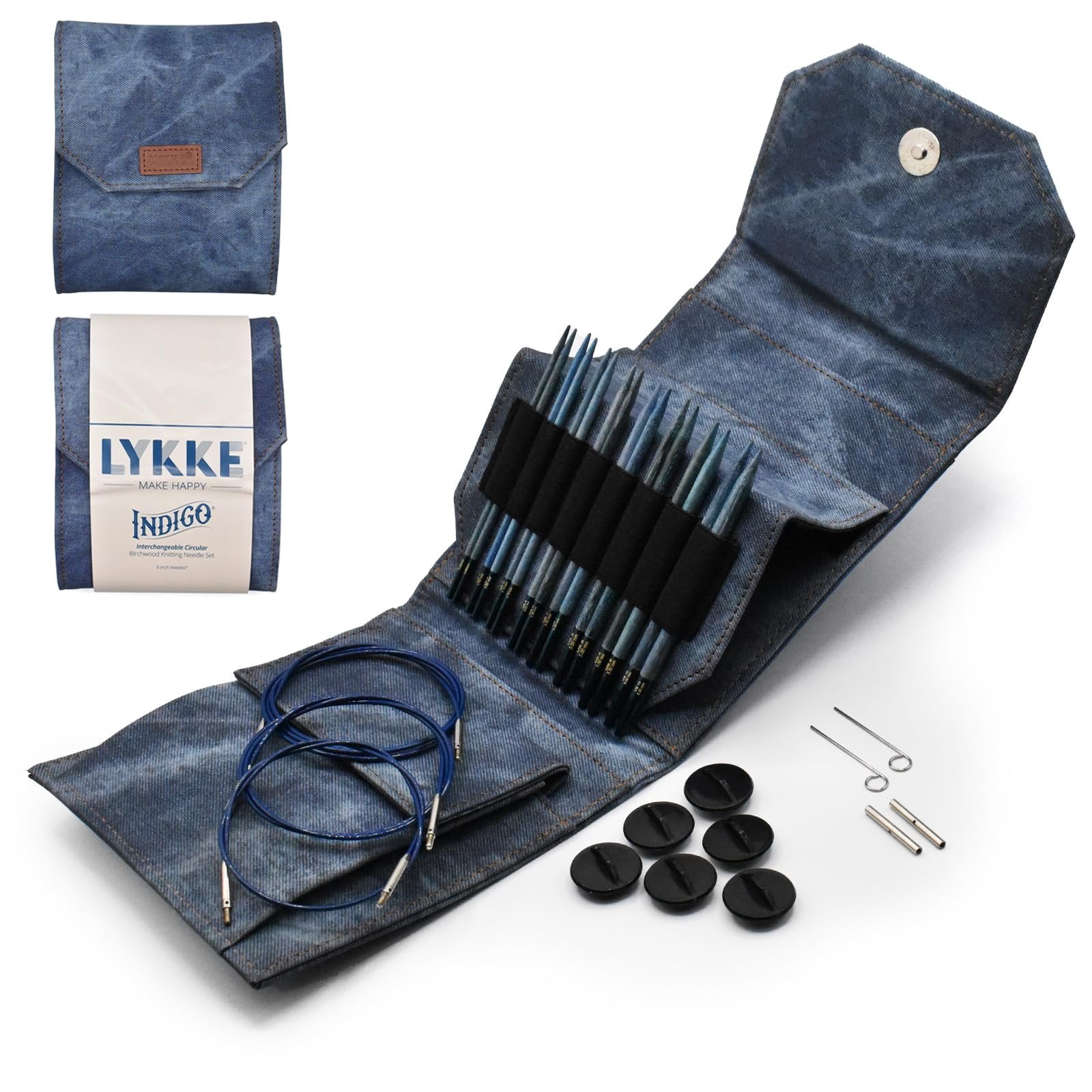 Lykke - 5" Indigo Interchangeable Needles Starter Set, Azure Fabric ...