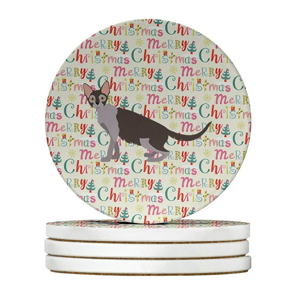 Lykoi #2 Cat Christmas Large Sandstone Coasters Pack of 4 4 in x 4 in