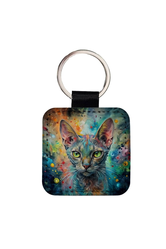 Lykoi Wolf Cat Abstract Art Faux Leather Square Keychain