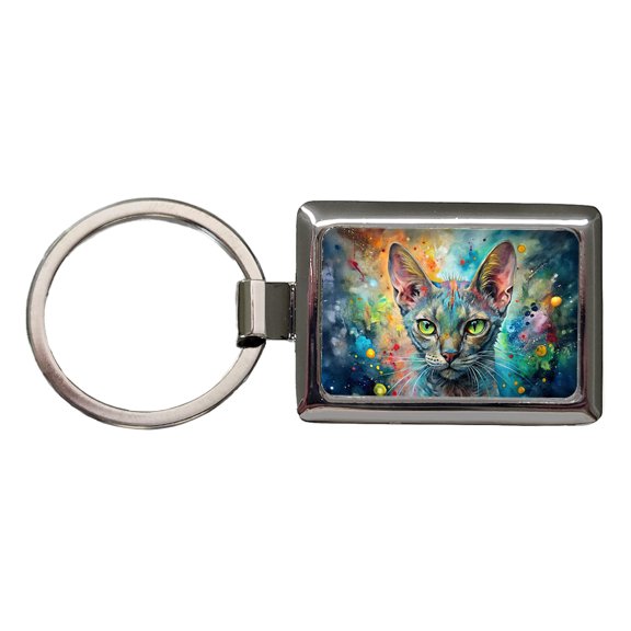 Lykoi Wolf Cat Abstract Art Metal Rectangle Keychain