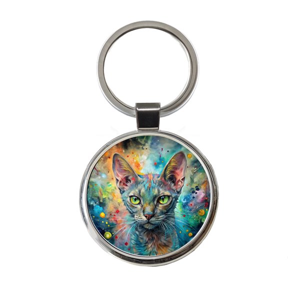 Lykoi Wolf Cat Abstract Art Metal Round Keychain