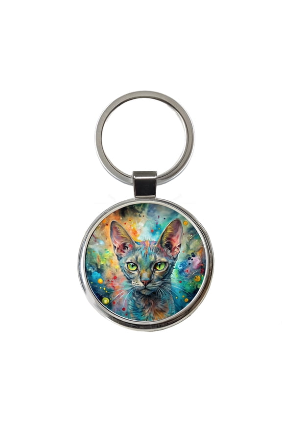 Lykoi Wolf Cat Abstract Art Metal Round Keychain