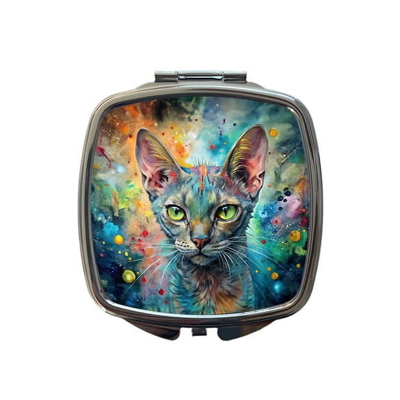 Lykoi Wolf Cat Abstract Art Travel Makeup Handbag Purse Small Pocket Compact Mirror