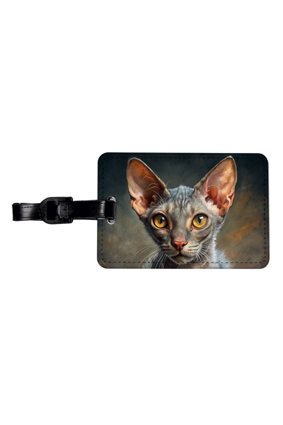 Lykoi Wolf Cat Illustration Faux Leather Travel Luggage Tag