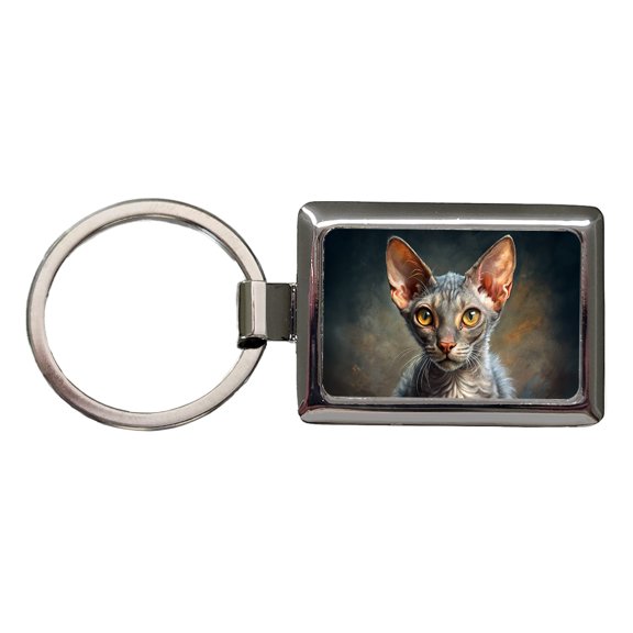 Lykoi Wolf Cat Illustration Metal Rectangle Keychain