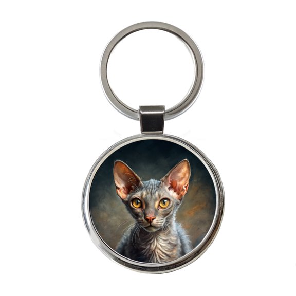Lykoi Wolf Cat Illustration Metal Round Keychain