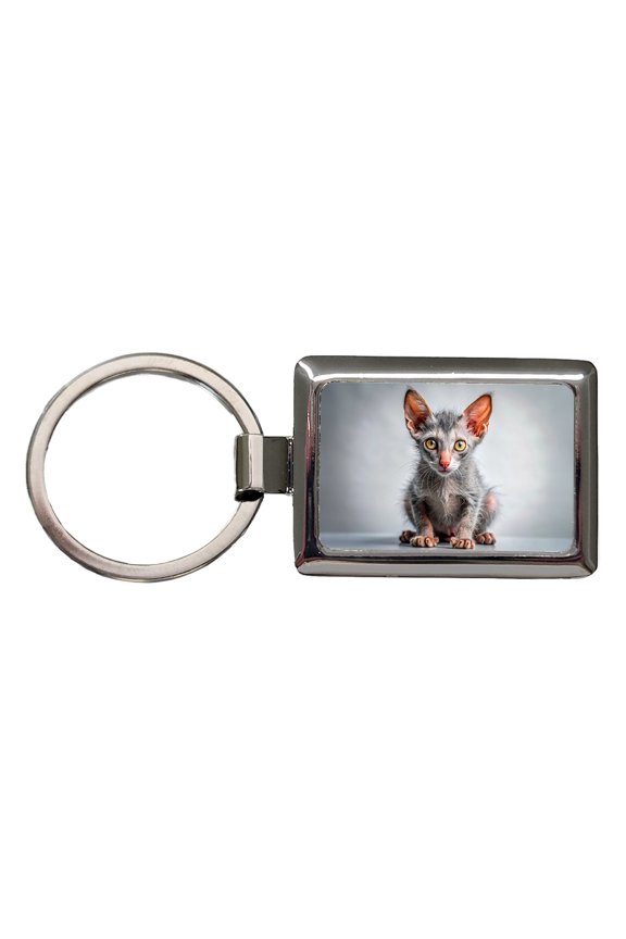 Lykoi Wolf Cat Kitten Photo Metal Rectangle Keychain