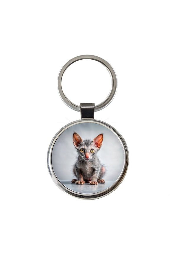 Lykoi Wolf Cat Kitten Photo Metal Round Keychain