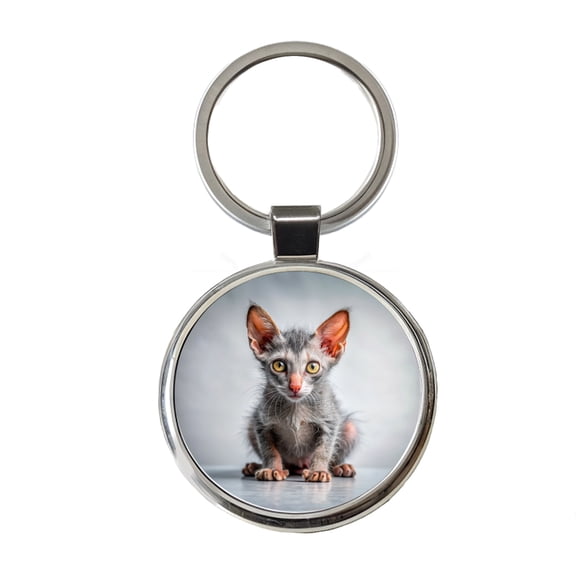 Lykoi Wolf Cat Kitten Photo Metal Round Keychain