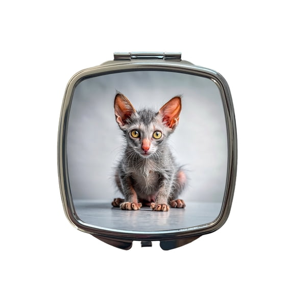 Lykoi Wolf Cat Kitten Photo Travel Makeup Handbag Purse Small Pocket Compact Mirror