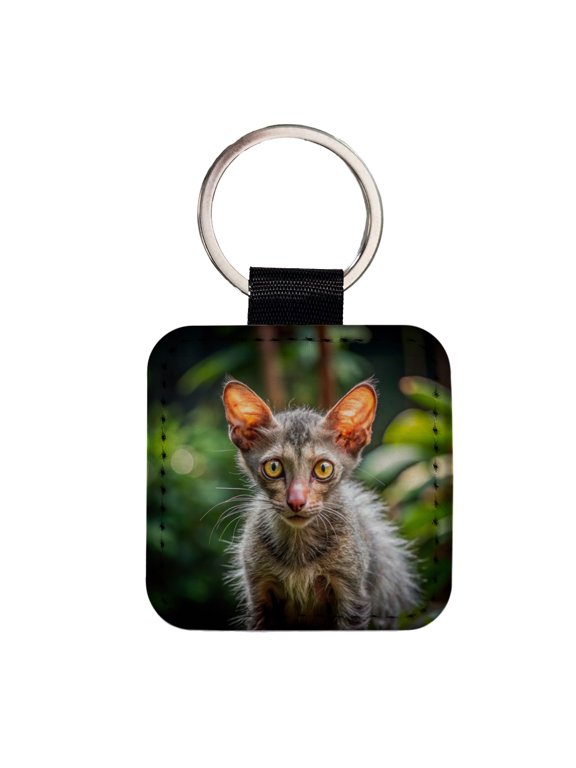 Lykoi Wolf Cat Photo Faux Leather Square Keychain