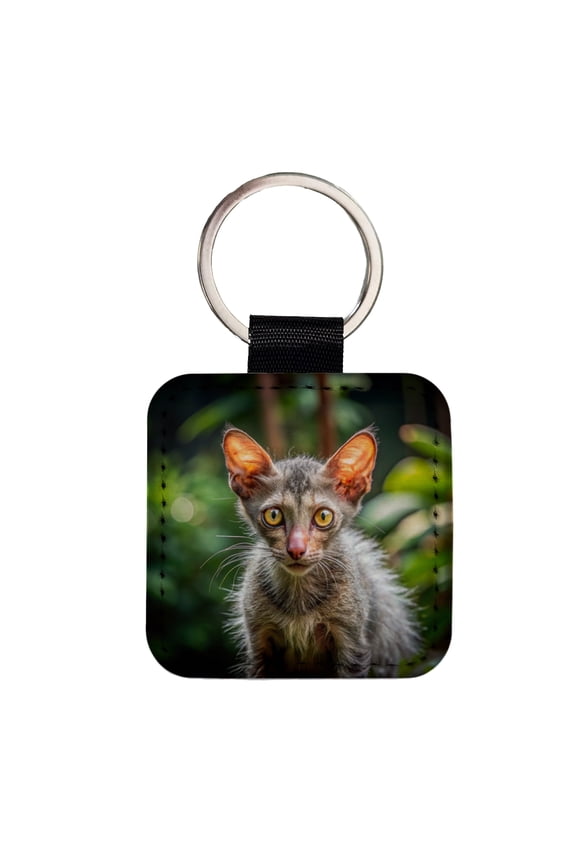 Lykoi Wolf Cat Photo Faux Leather Square Keychain