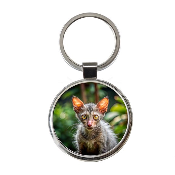 Lykoi Wolf Cat Photo Metal Round Keychain