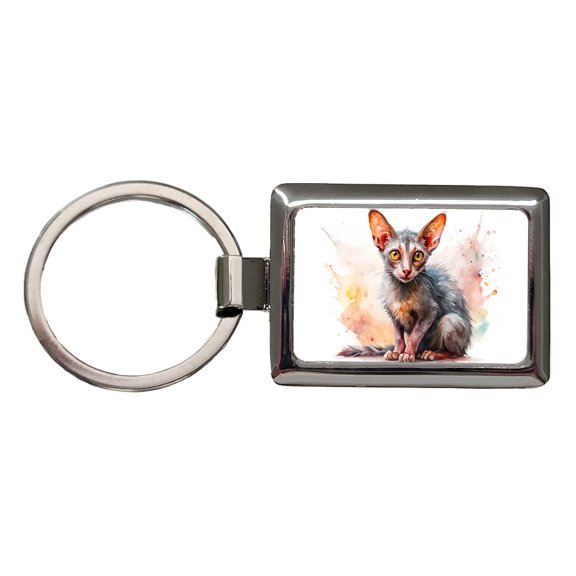 Lykoi Wolf Cat Watercolor Style Metal Rectangle Keychain