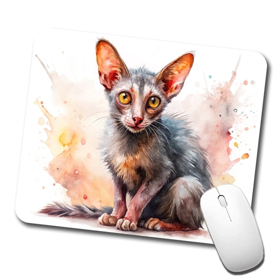 Lykoi Wolf Cat Watercolor Style Mouse Pad Low Profile Gaming Mat