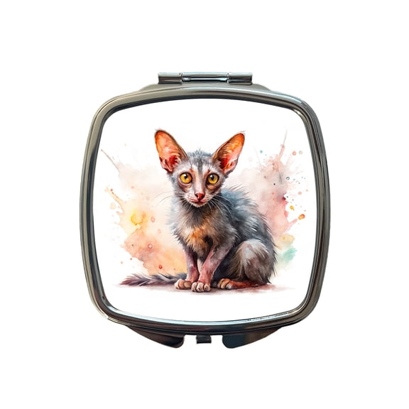Lykoi Wolf Cat Watercolor Style Travel Makeup Handbag Purse Small Pocket Compact Mirror