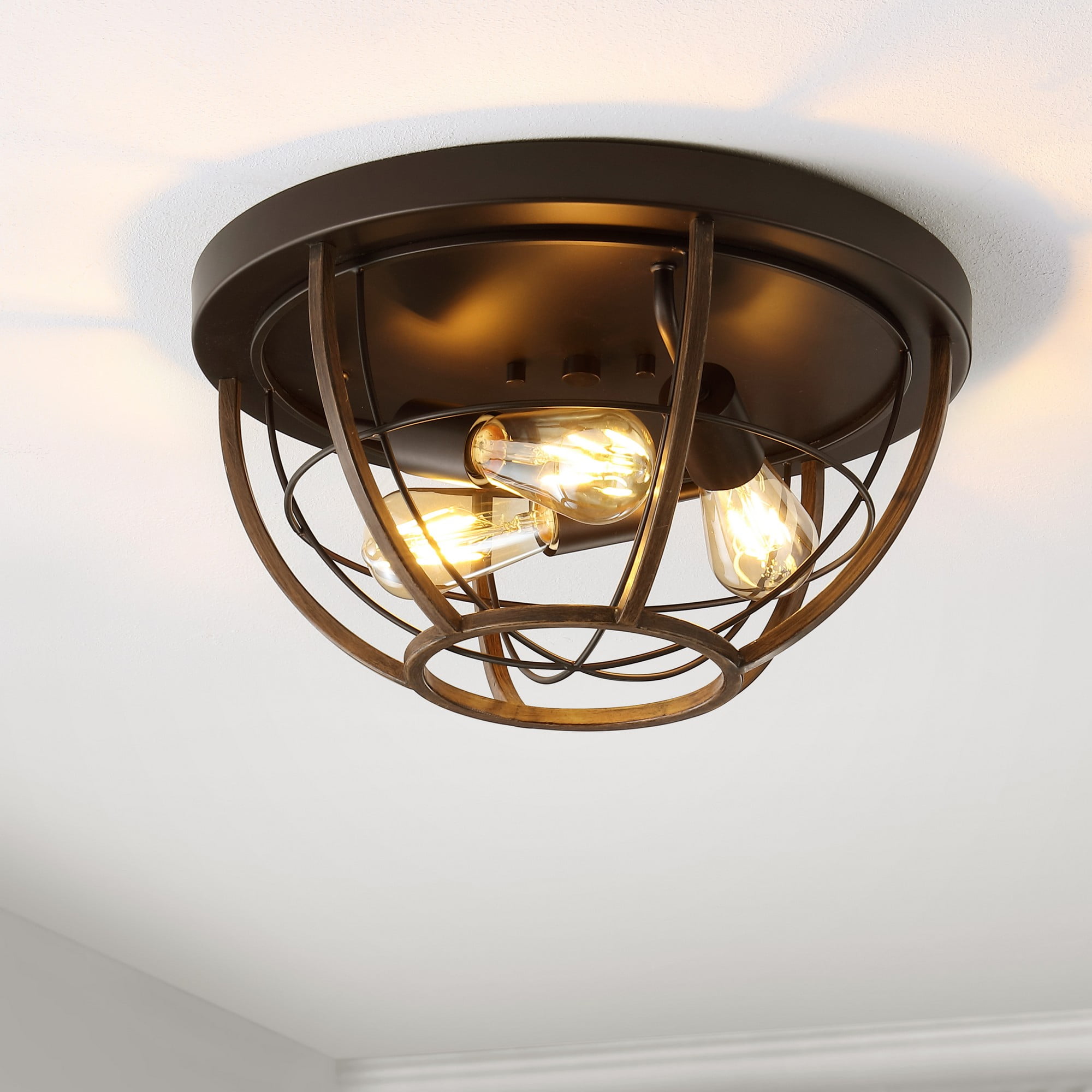 Lyla 15.75" Black Rustic Farmhouse Iron LED Flush Mount