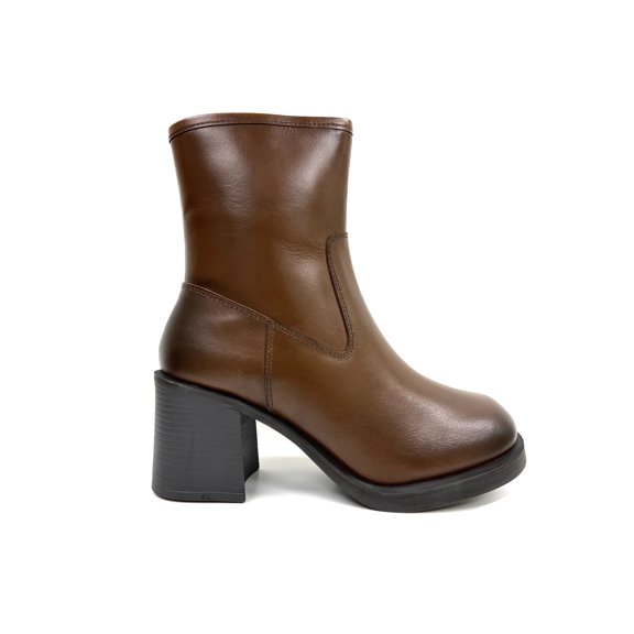 Lyla Cognac Square Block Heel Zip Boot