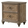 thumbnail image 1 of Lyla Nightstand w USB- 2 Drawers- Rustic Oak Solid Wood Frame- 30 Inch, 1 of 6