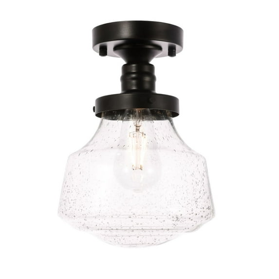 Lyle 1 light Black and Clear seeded glass Flush mount