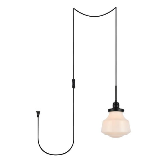 Lyle 1 light Black and frosted white glass plug in pendant
