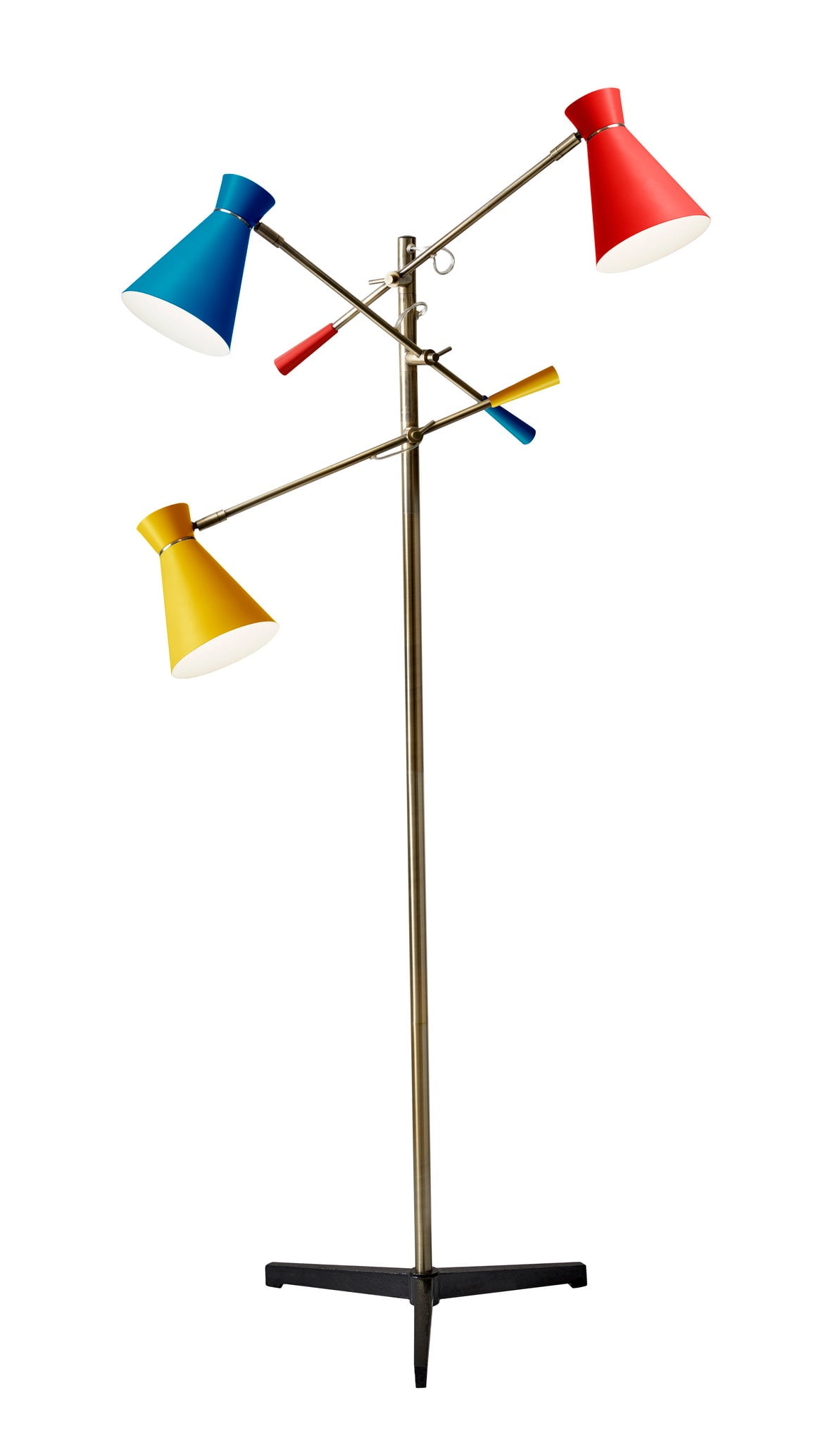Adjustable Antique Brass Tripod Floor Lamp with Multi-Color Shades