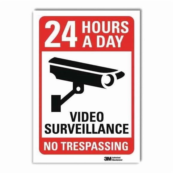No Header, 24 Hours A Day Video Surveillance No Trespassing, 7 in W x 10 in H, Horizontal Rectangle