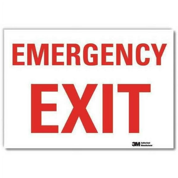 Lyle Exit Sign, Vinyl, 7" W, 5" H, Emergency Exit, White U7-1074-RD_7X5