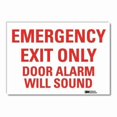 thumbnail image 1 of Exit Sign, Vinyl, 14" W, 10" H, Emergency Exit Only Door Alarm Will Sound, White, 1 of 1