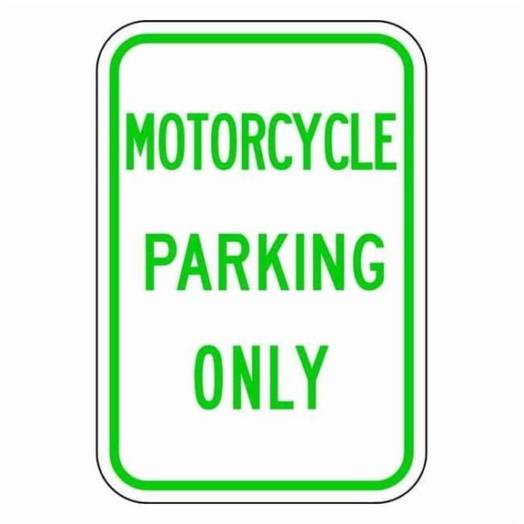 Lyle Motorcycle Parking Sign, 12" W, 18" H, English, Aluminum, White RP-030-12HA