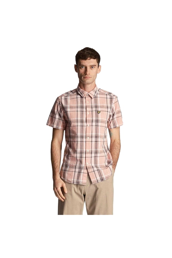 Mens Checked Linen Short-Sleeved Shirt