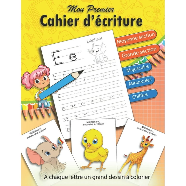 Lyma Educatif: Mon premier Cahier d'écriture: Exercices préparatoires à l' apprentissage de l'écriture CP - Un dessin à colorier à chaque lettre et  chiffre (Paperback) 