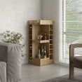 thumbnail image 1 of Lyman 46" Tall 3-Tier Corner Bar Cabinet with Fourteen Wine Bottle Cubbies, Living Room, Liquor Cabinet, Storage Cabinet Light Oak, 1 of 19