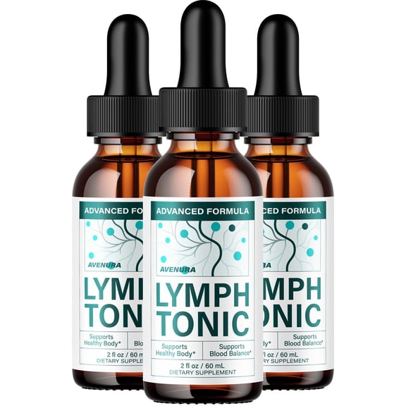Lymph Tonic Drops LymphTonic Advanced Formula Drops Natural Blend Liquid Supplement, 3 Pack, 3 Month Supply