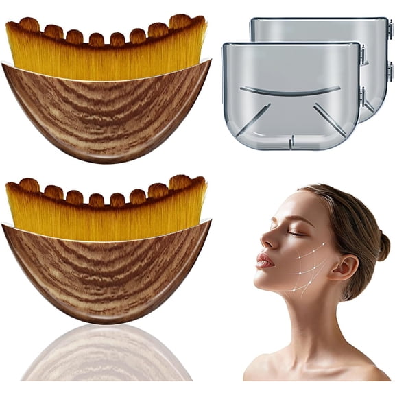 Lymphatic Contour Brush - Lymphatic Drainage Makeup Brushes for Sculpting & Lifting, Anti-Puffiness Detox Massage, Boosts Skincare Absorption & Glow, Soft Bristles for Types(Brown-2 pcs)