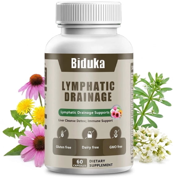 BIDUKA Lymphatic Drainage Capsules 11-in-1 Herbal Detox Supplement Echinacea Dandelion Burdock Cleavers Rutin Bromelain Kelp Turmeric Fluid Balance Immune Circulation Support