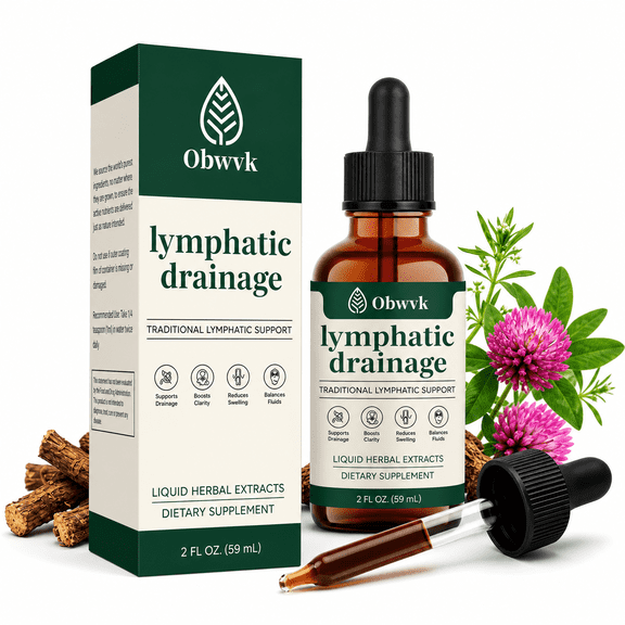 Lymphatic Drainage Drops – Cleavers, Red Clover & Prickly Ash for Bloat Relief, De-Puff & Detox Support, Alcohol-Free, Vegan, 2 fl oz 1 Pack